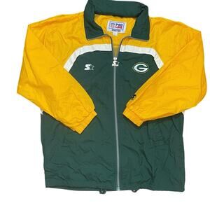 VTG NFL Starter Pro Line Men Green Bay Packers Size L Windbreaker Hooded Jacket